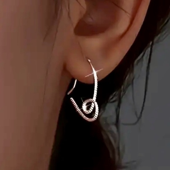 Women’s Elegant 925 Sterling Silver Hollow Heart Twist Dangle Earrings -… - Picture 4 of 6